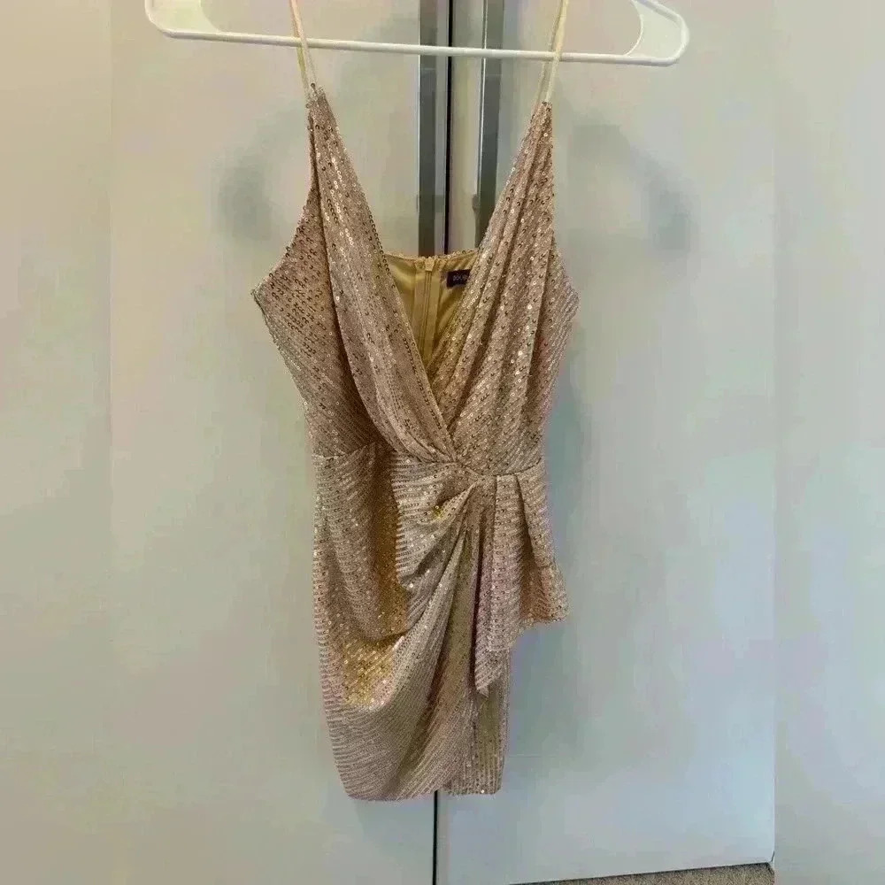 Dress with sequins beige gold S - Picture 2 of 6